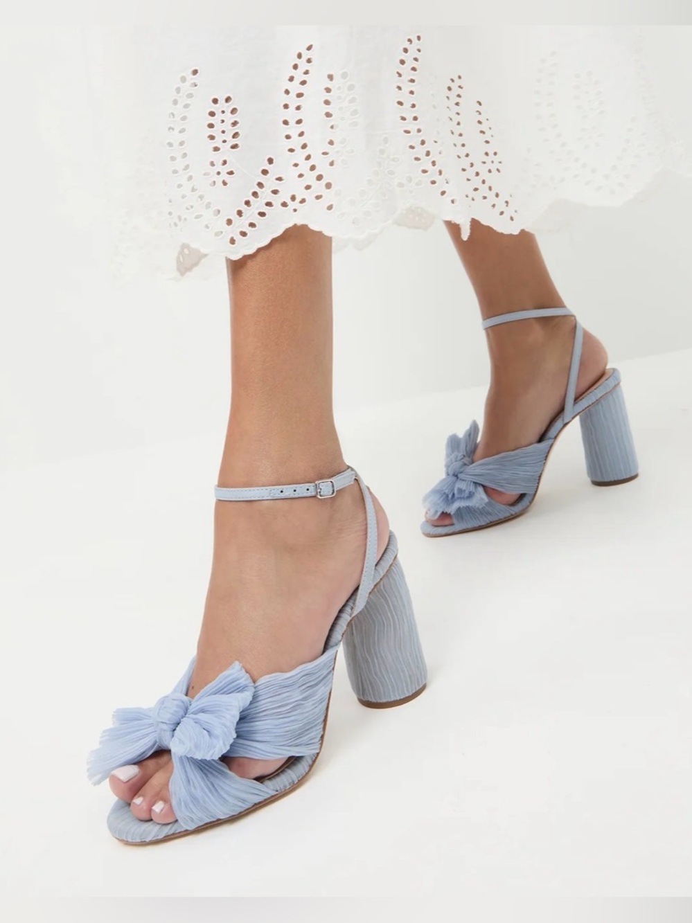 Loeffler Randall Blue Pleated Bow Block Heel Sandal 9.5